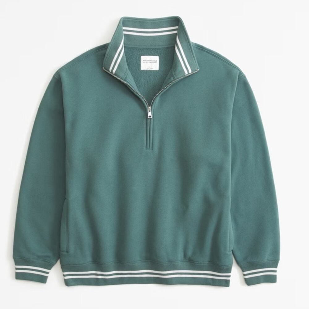 Abercrombie & Fitch 1/4 Zip Soft Essentials Green Sweatshirt Size Large
